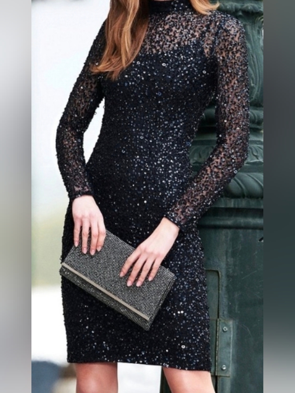 Adrianna Papell Black Evening Dress with Sequin Detail